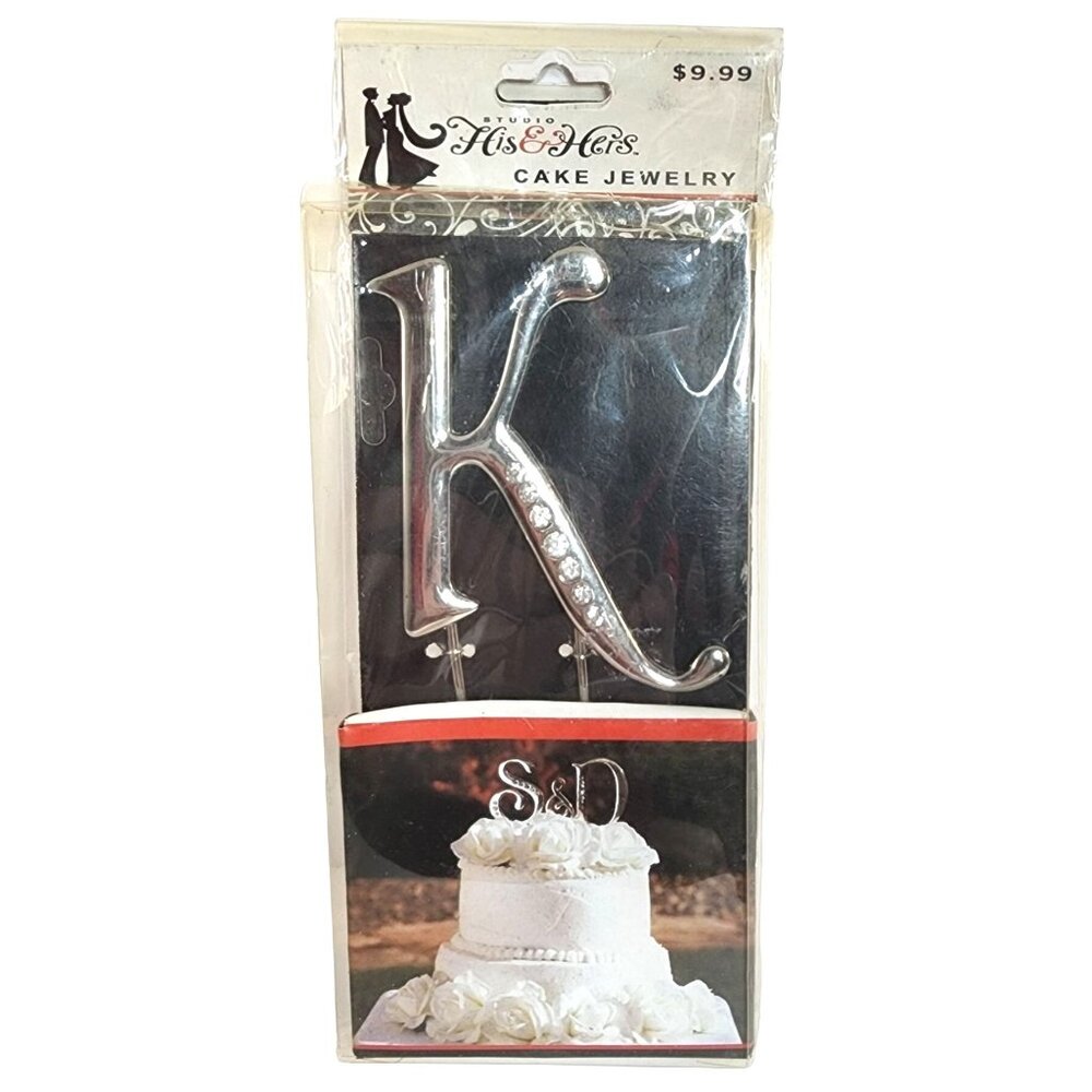 2010 Studio His & Hers Cake Jewelry "K" Wedding Initial Decorations Silver Bling